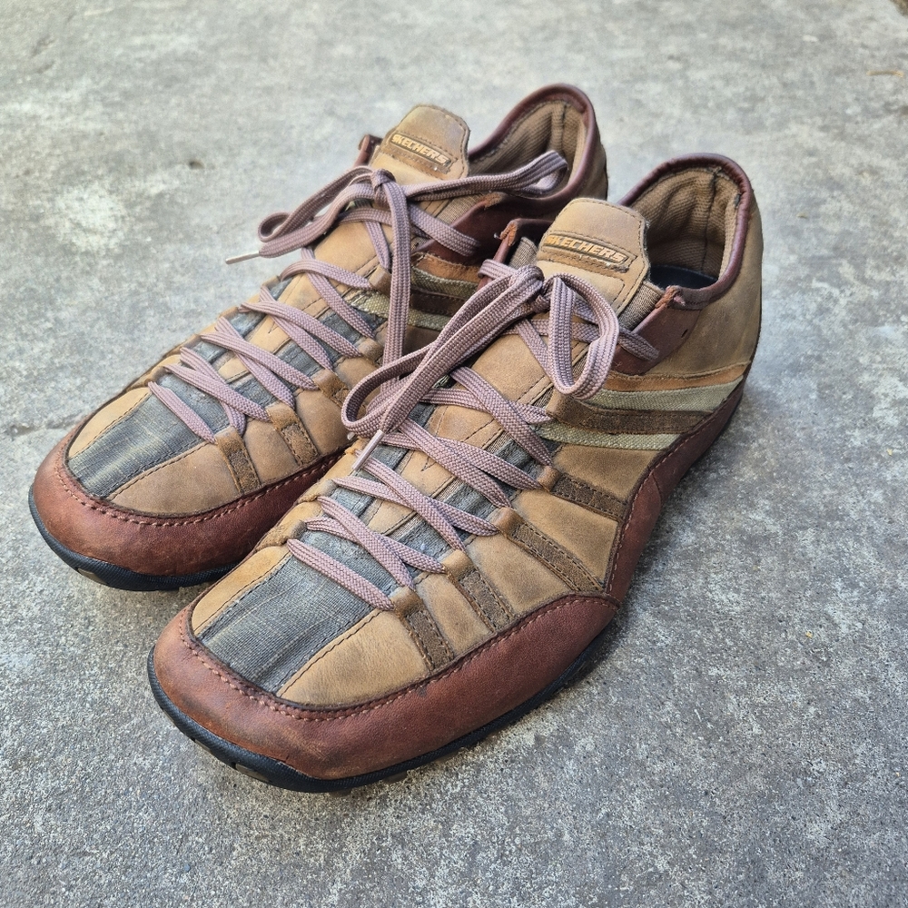 Sketchers Mens Brown Leather Lace Up Oxford Sneakers 60449 Size 11.5